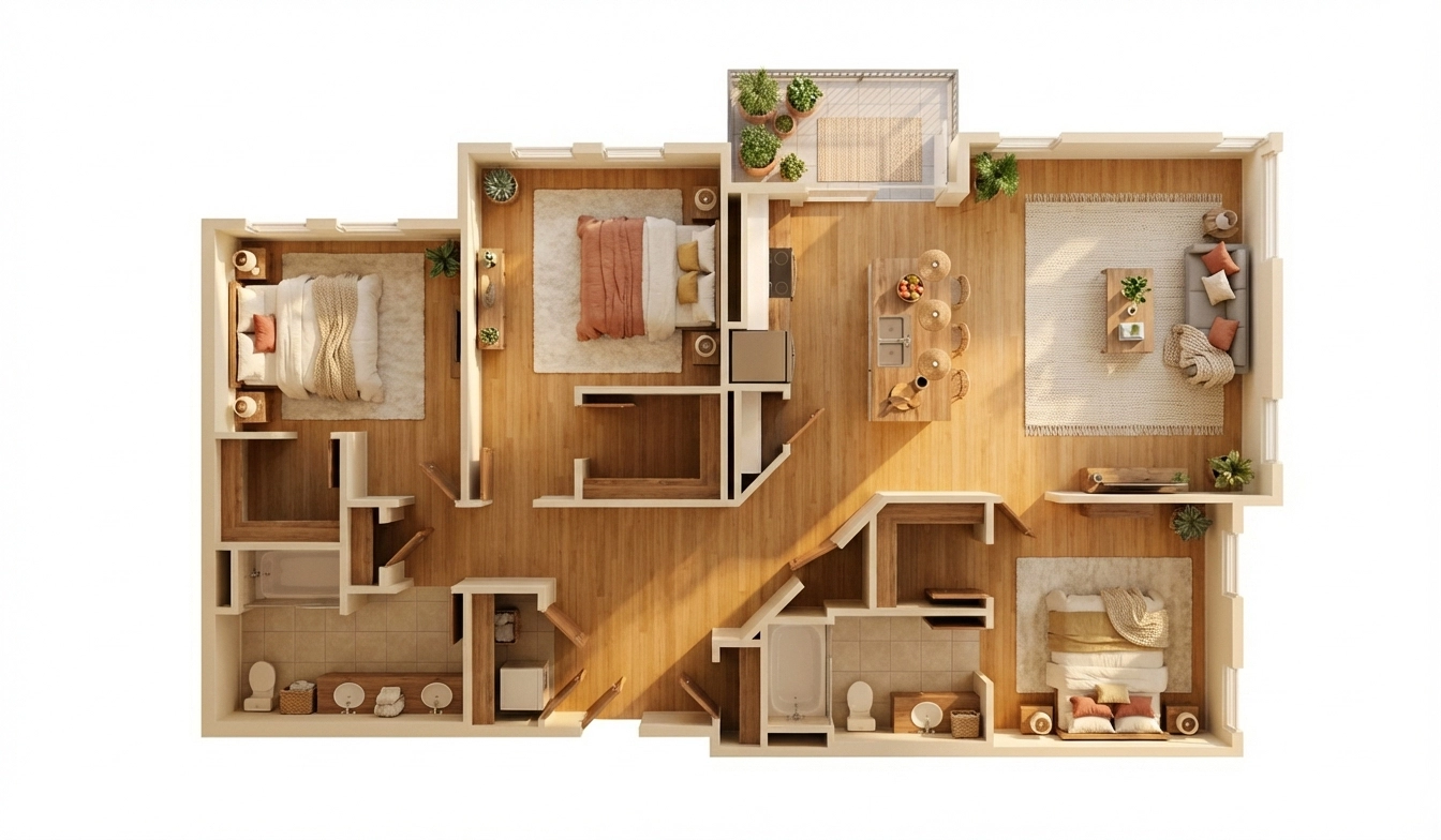 AI-generated photorealistic 3D floor plan render from FloorVis