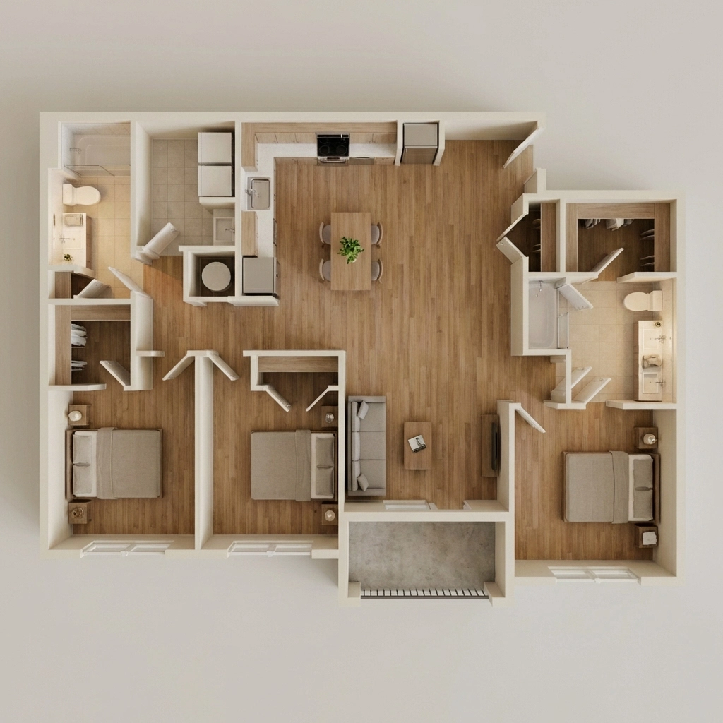 AI-generated 3D floor plan render in default style from FloorVis