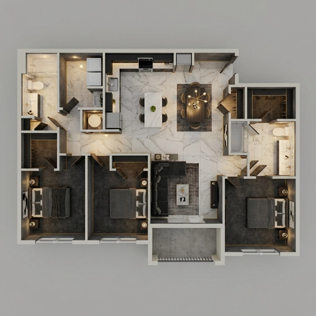 AI-generated 3D floor plan render in luxury style from FloorVis