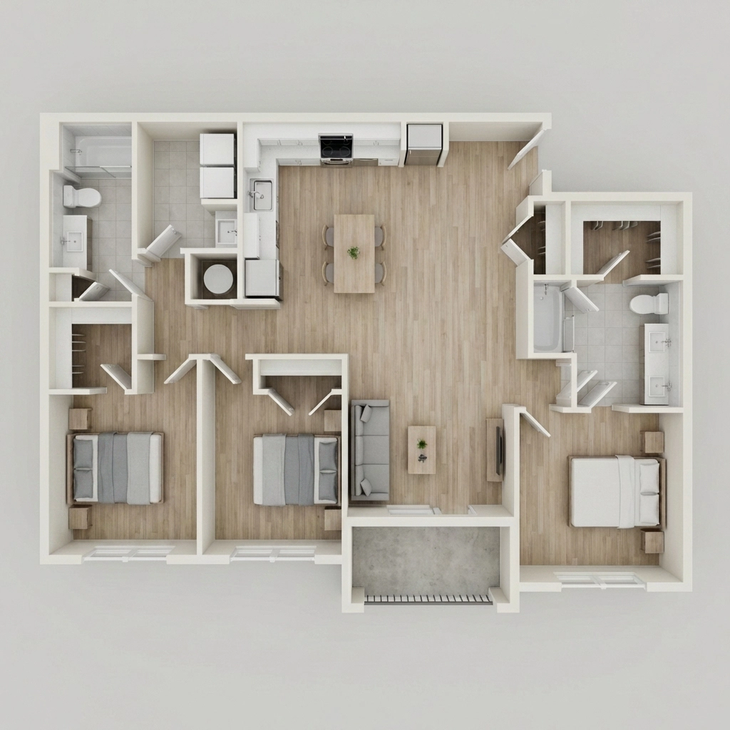 AI-generated 3D floor plan render in minimalist style from FloorVis